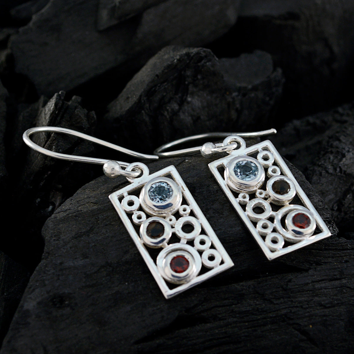 Riyo Good Gemstones round Faceted Multi Multi Stone Silver Earrings halloween gift