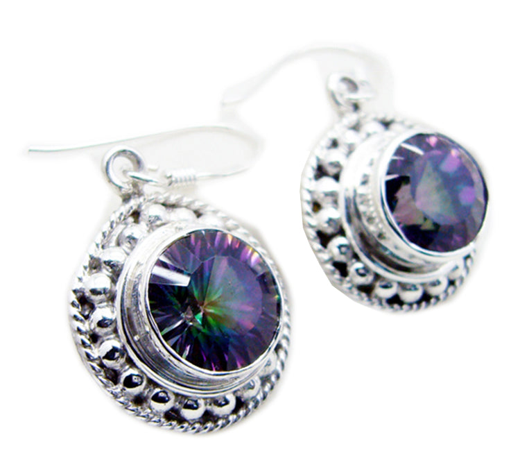 Riyo Good Gemstones round Faceted Multi Mystic Quartz Silver Earrings anniversary gift