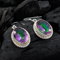 Riyo Good Gemstones round Faceted Multi Mystic Quartz Silver Earrings frinendship day gift