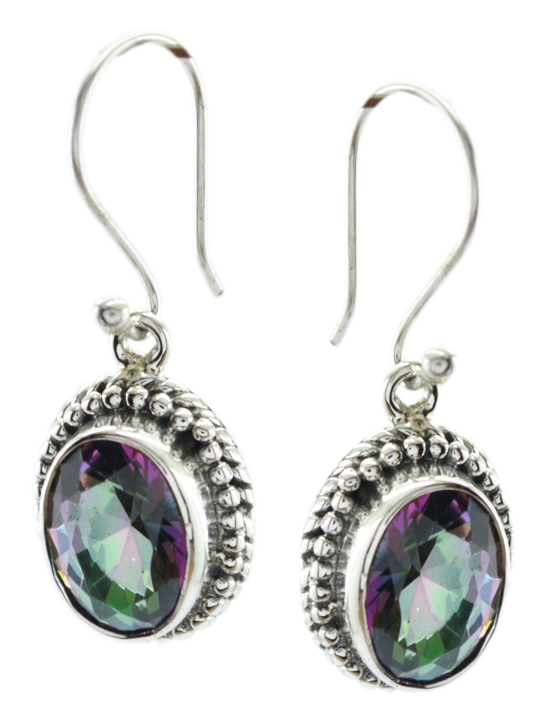 Riyo Good Gemstones round Faceted Multi Mystic Quartz Silver Earrings frinendship day gift