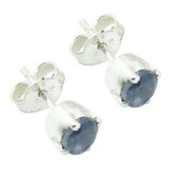 Riyo Good Gemstones round Faceted Nevy Blue Iolite Silver Earrings gift for teacher's day