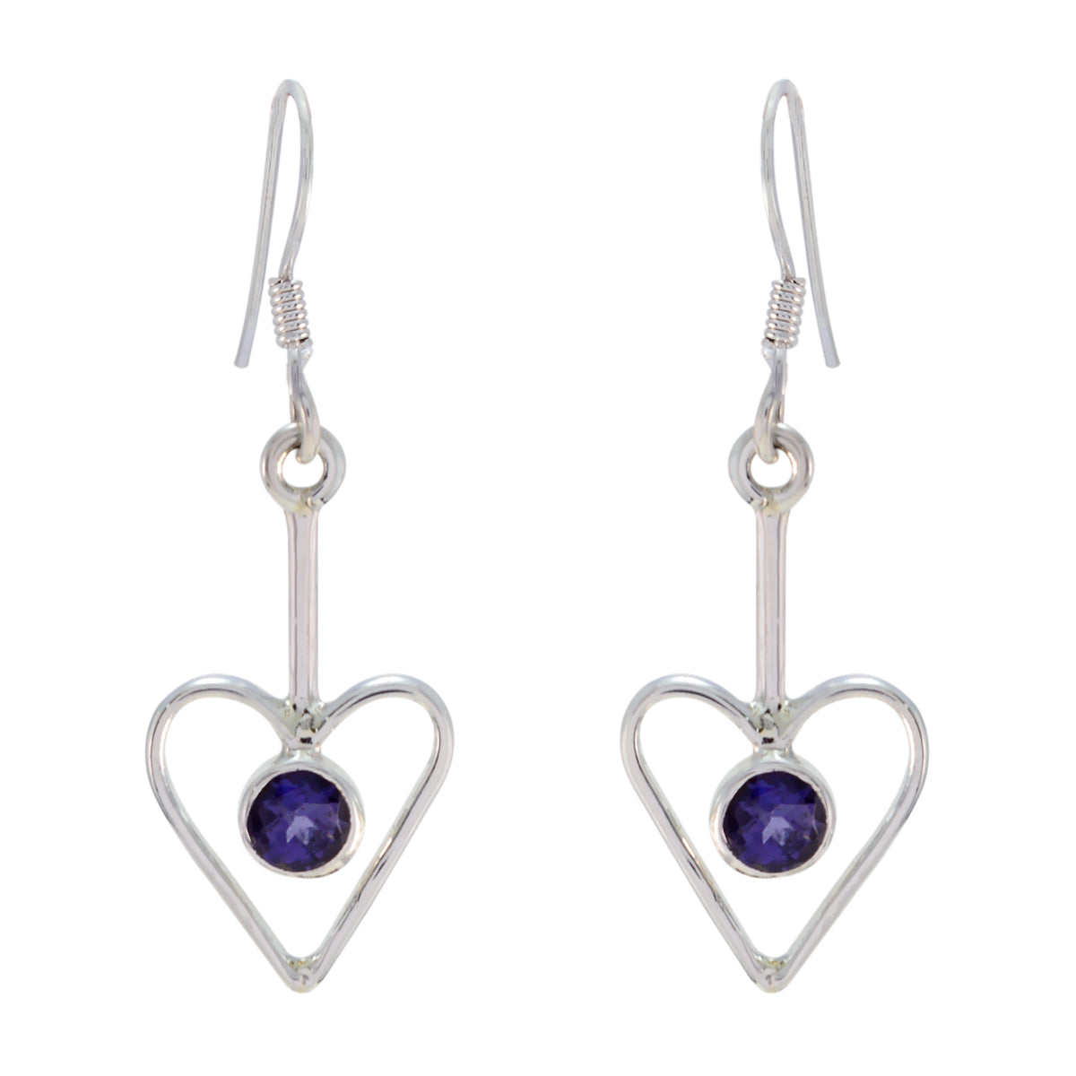Riyo Good Gemstones round Faceted Nevy Blue Iolite Silver Earrings wedding gift