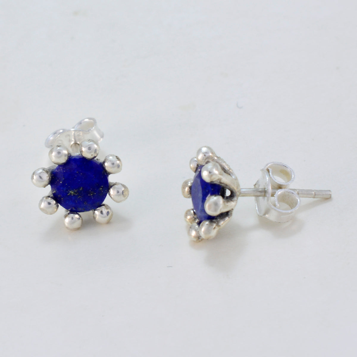 Riyo Good Gemstones round Faceted Nevy Blue Lapis Lazuli Silver Earring b' day gift