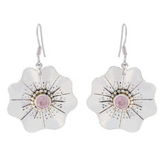 Riyo Good Gemstones round Faceted Pink Rose Quartz Silver Earrings college student gift