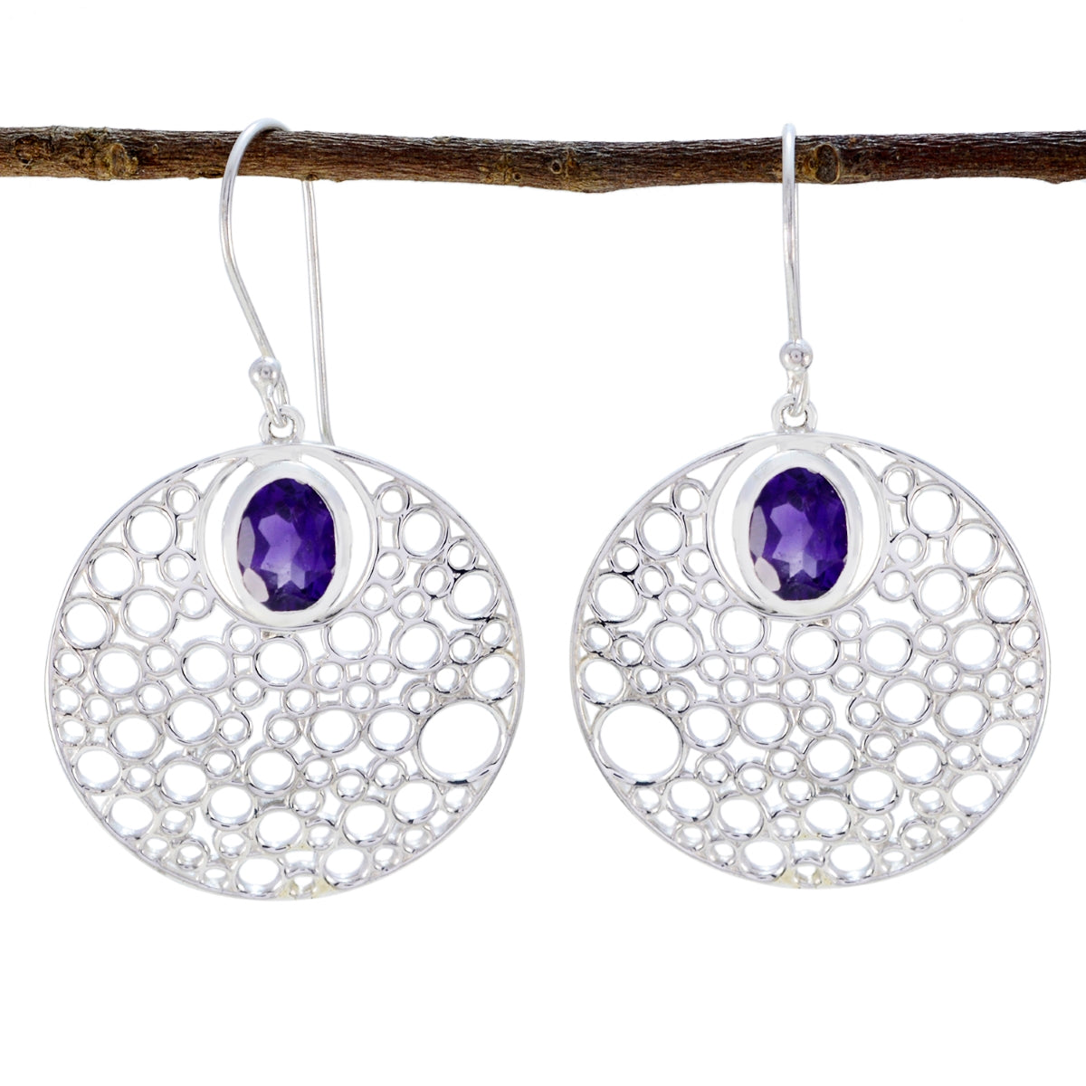 Riyo Good Gemstones round Faceted Purple Amethyst Silver Earring engagement gift
