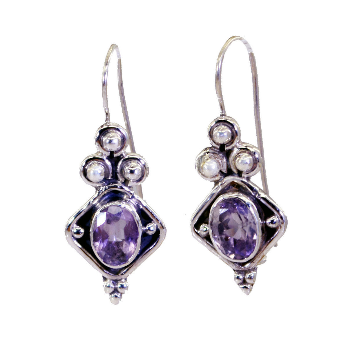 Riyo Good Gemstones round Faceted Purple Amethyst Silver Earring gift