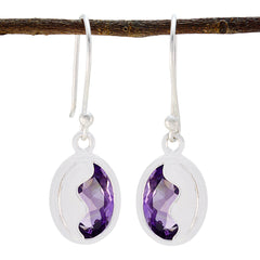 Riyo Good Gemstones round Faceted Purple Amethyst Silver Earring gift for children day