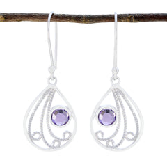 Riyo Good Gemstones round Faceted Purple Amethyst Silver Earring gift for daughter's day
