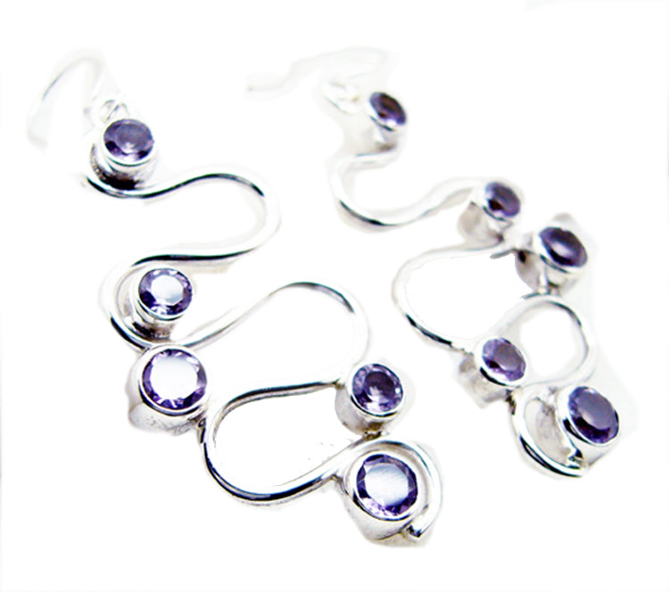 Riyo Good Gemstones round Faceted Purple Amethyst Silver Earring gift for good Friday