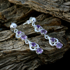 Riyo Good Gemstones round Faceted Purple Amethyst Silver Earring gift for st. patricks day