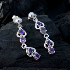 Riyo Good Gemstones round Faceted Purple Amethyst Silver Earring gift for st. patricks day