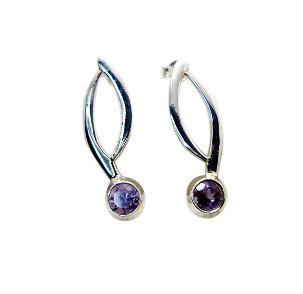 Riyo Good Gemstones round Faceted Purple Amethyst Silver Earring gift for thanks giving