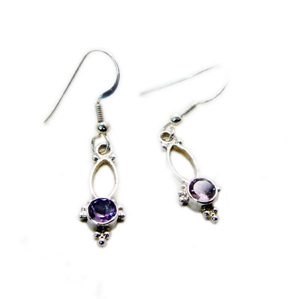 Riyo Good Gemstones round Faceted Purple Amethyst Silver Earrings anniversary day gift
