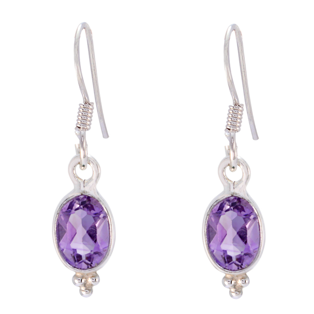 Riyo Good Gemstones round Faceted Purple Amethyst Silver Earrings easter Sunday gift