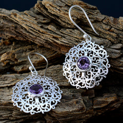 Riyo Good Gemstones round Faceted Purple Amethyst Silver Earrings gift for college