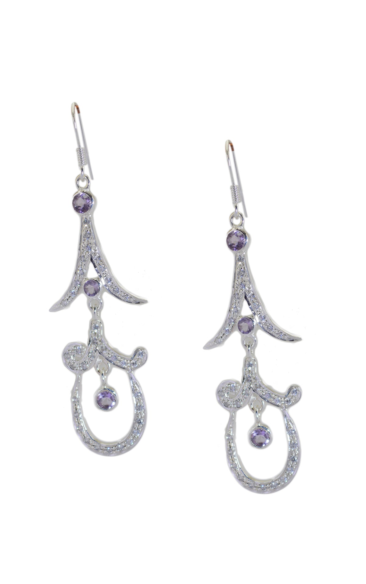 Riyo Good Gemstones round Faceted Purple Amethyst Silver Earrings gift for teacher's day
