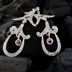 Riyo Good Gemstones round Faceted Purple Amethyst Silver Earrings gift for teacher's day