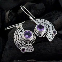 Riyo Good Gemstones round Faceted Purple Amethyst Silver Earrings gift for wedding