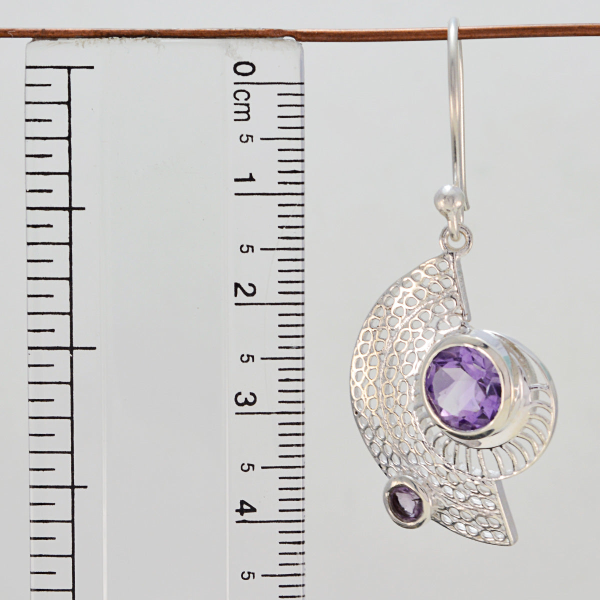Riyo Good Gemstones round Faceted Purple Amethyst Silver Earrings gift for wedding