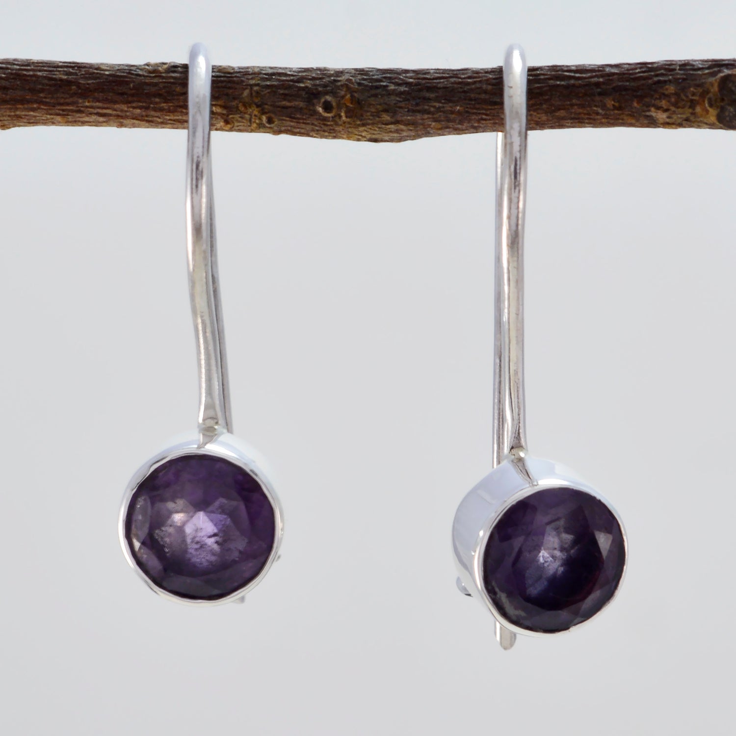 Riyo Good Gemstones round Faceted Purple Amethyst Silver Earrings grandmother gift