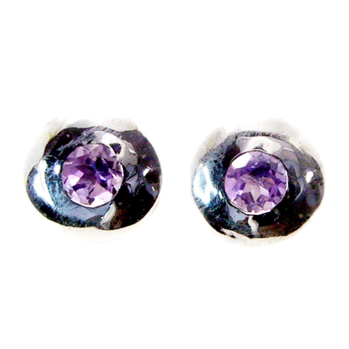 Riyo Good Gemstones round Faceted Purple Amethyst Silver Earrings mom birthday gift