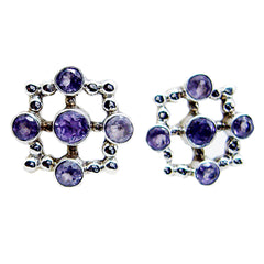 Riyo Good Gemstones round Faceted Purple Amethyst Silver Earrings valentine's day gift