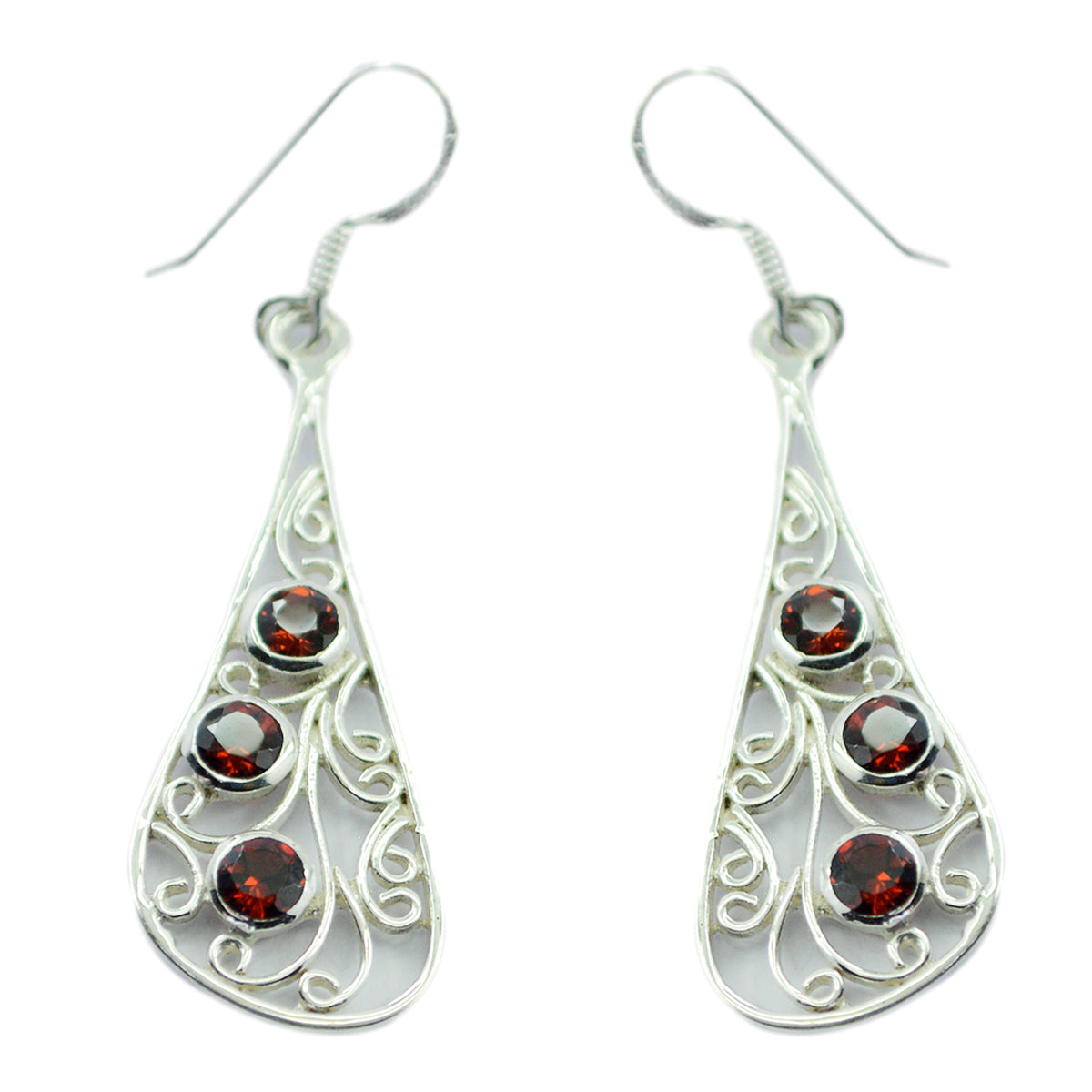Riyo Good Gemstones round Faceted Red Garnet Silver Earring gift for good