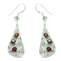 Riyo Good Gemstones round Faceted Red Garnet Silver Earring gift for good