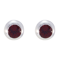 riyo good gemstones round faceted red garnet silver earring gift for mothers day