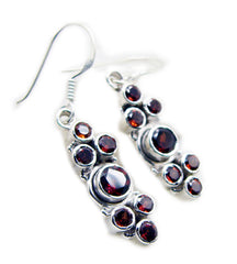 Riyo Good Gemstones round Faceted Red Garnet Silver Earring gift for sister