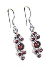 Riyo Good Gemstones round Faceted Red Garnet Silver Earring gift for sister
