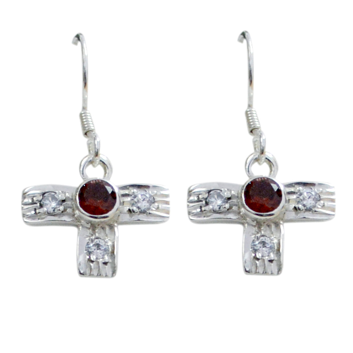 Riyo Good Gemstones round Faceted Red Garnet Silver Earring gift for teachers day