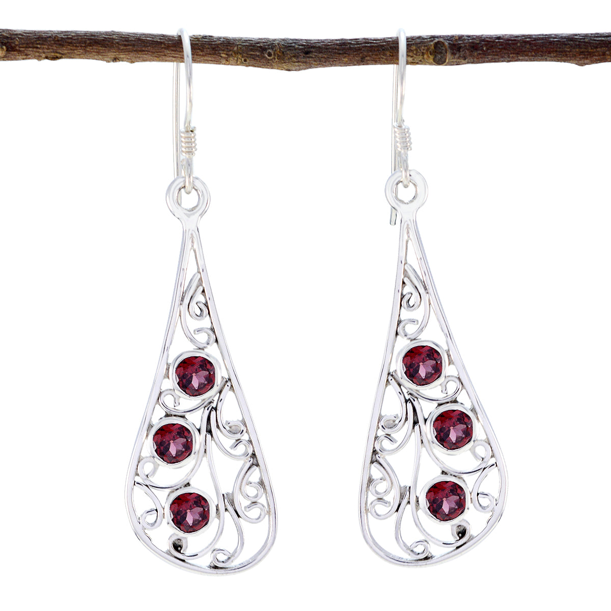 Riyo Good Gemstones round Faceted Red Garnet Silver Earring gift for wife