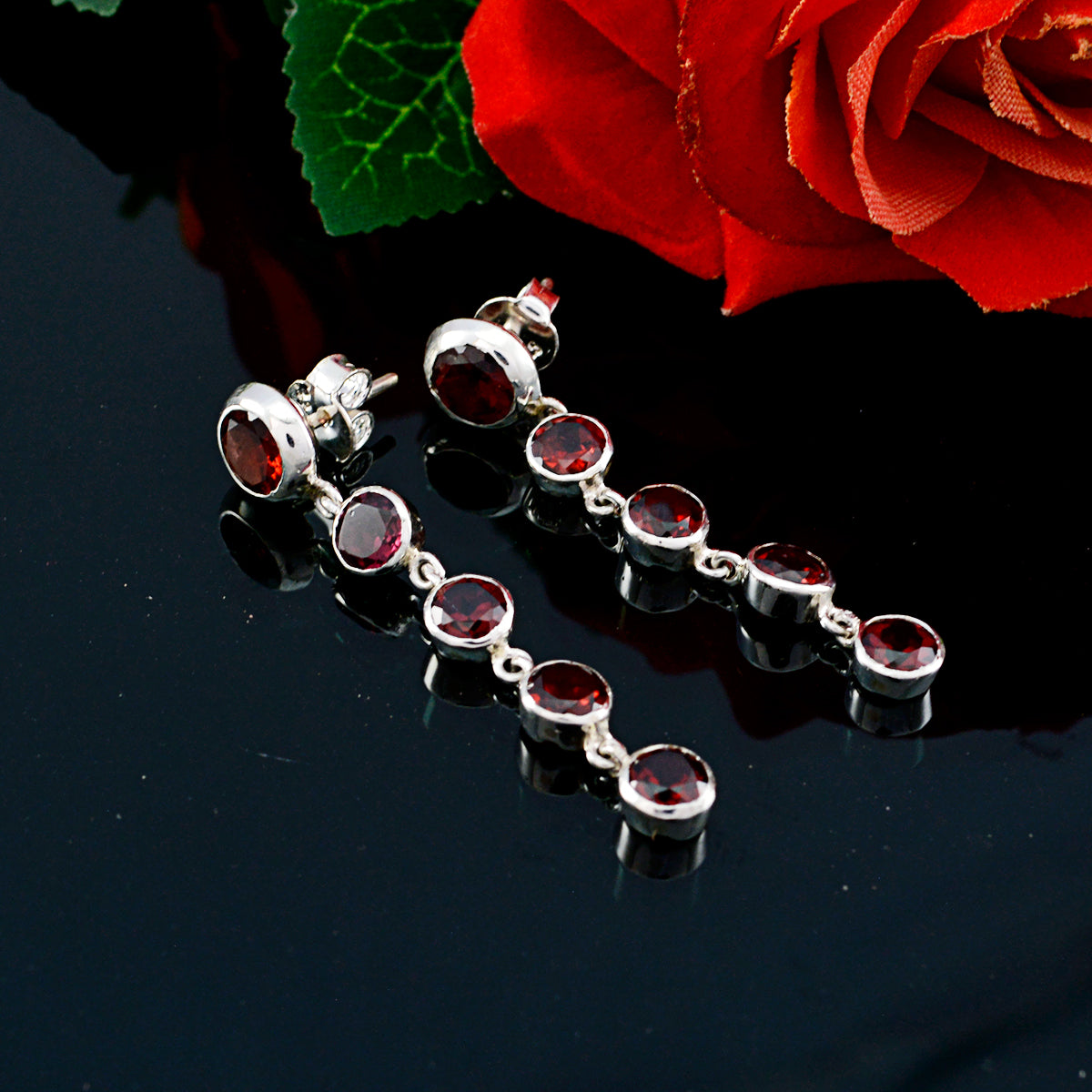 Riyo Good Gemstones round Faceted Red Garnet Silver Earrings christmas gifts
