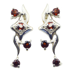 Riyo Good Gemstones round Faceted Red Garnet Silver Earrings gift for wife