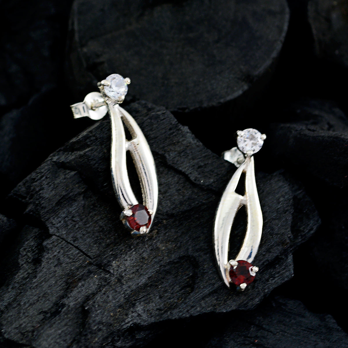 Riyo Good Gemstones round Faceted Red Garnet Silver Earrings grandmom gift