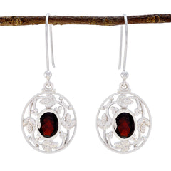 Riyo Good Gemstones round Faceted Red Garnet Silver Earrings valentine's day gift