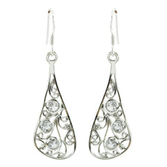 Riyo Good Gemstones round Faceted White Crystal Quartz Silver Earring gift for friend