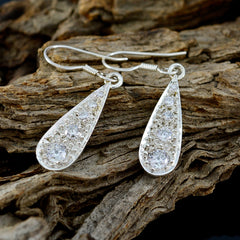 Riyo Good Gemstones round Faceted White White CZ Silver Earrings gift for independence