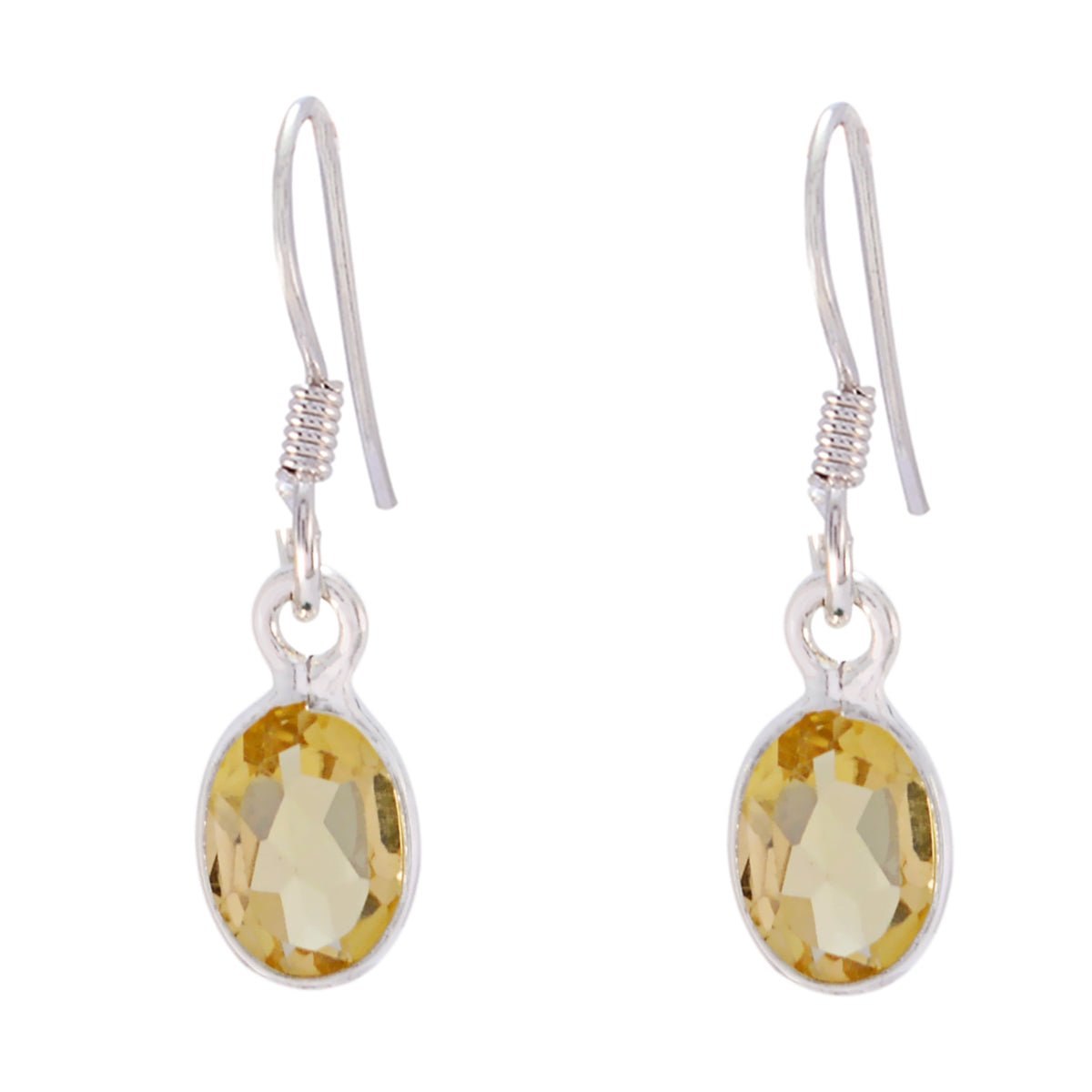 Riyo Good Gemstones round Faceted Yellow Citrine Silver Earring gift