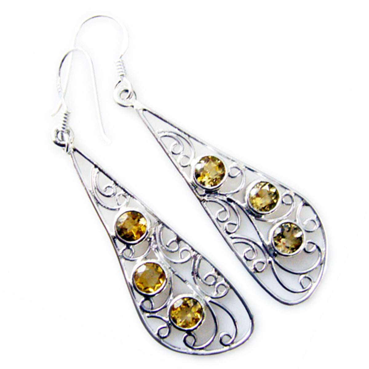 Riyo Good Gemstones round Faceted Yellow Citrine Silver Earring graduation gift