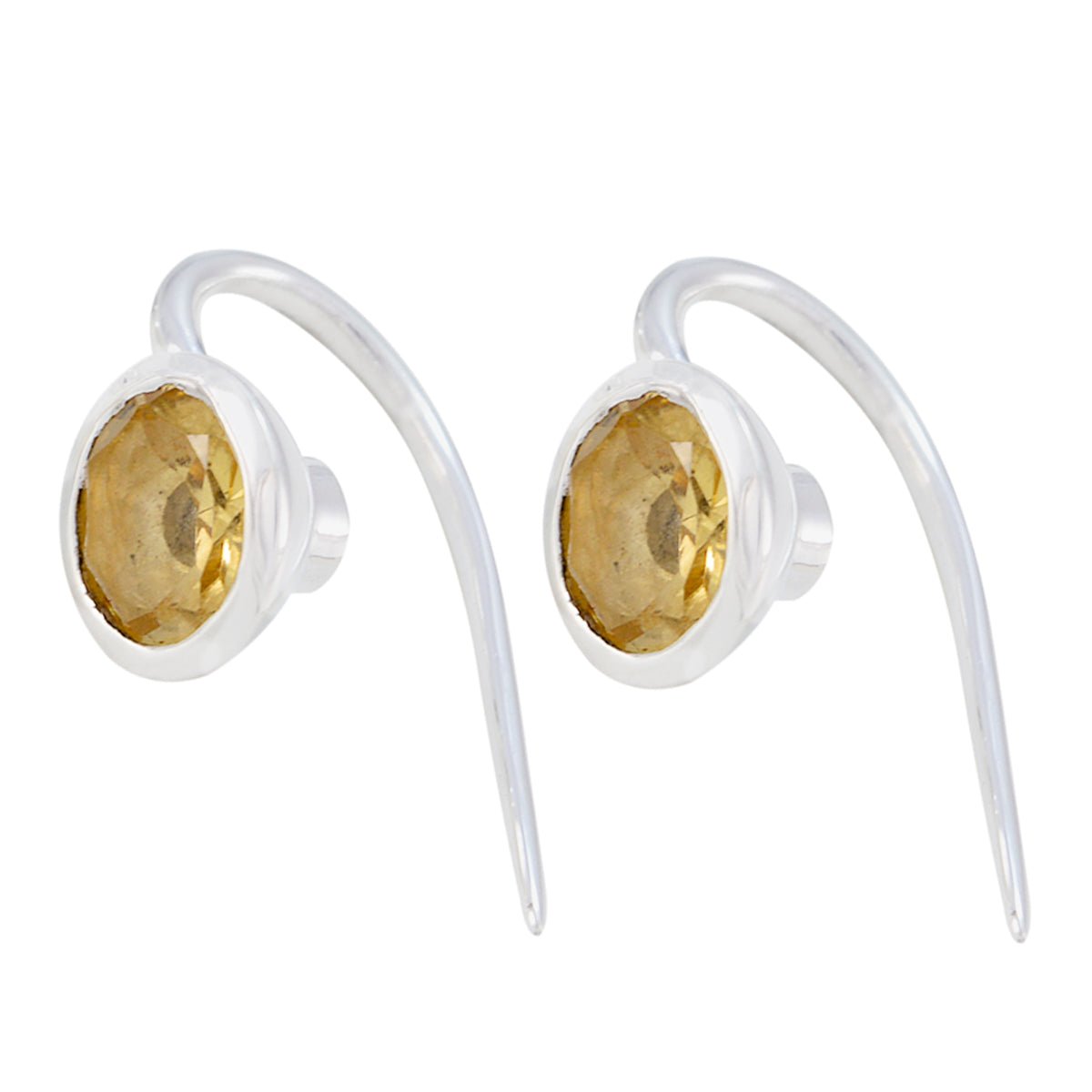 Riyo Good Gemstones round Faceted Yellow Citrine Silver Earrings gift for college