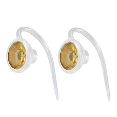 Riyo Good Gemstones round Faceted Yellow Citrine Silver Earrings gift for college