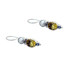 Riyo Good Gemstones round Faceted Yellow Citrine Silver Earrings gift for wedding