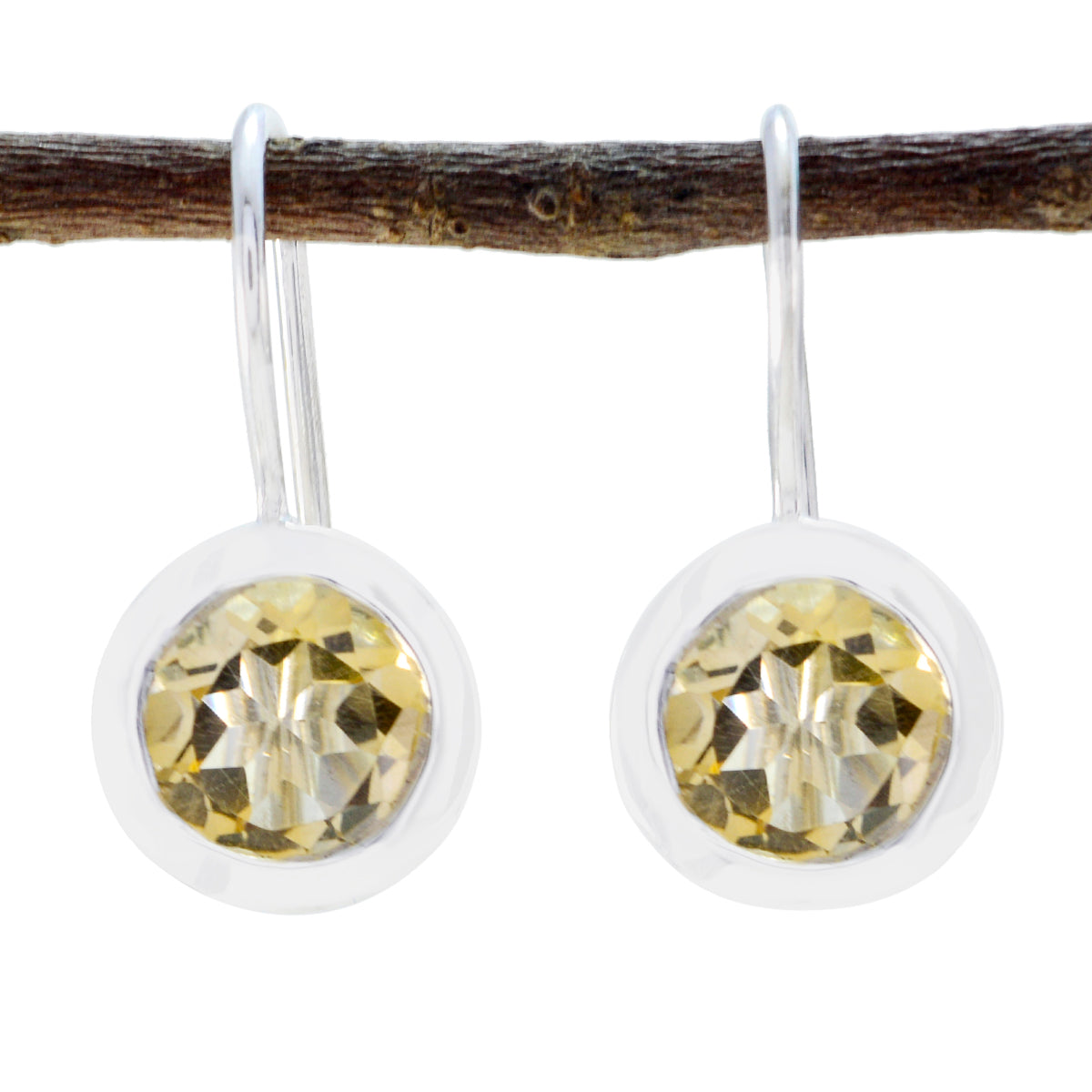 Riyo Good Gemstones round Faceted Yellow Citrine Silver Earrings grandmother gift