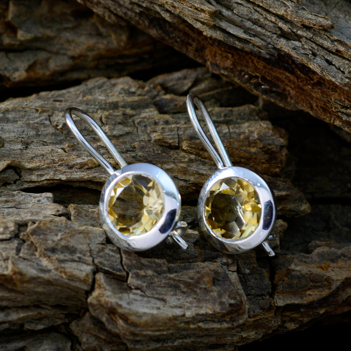 Riyo Good Gemstones round Faceted Yellow Citrine Silver Earrings grandmother gift