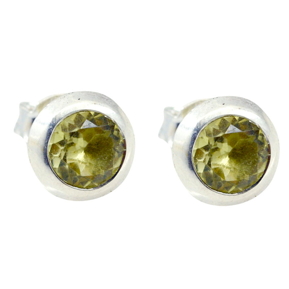 Riyo Good Gemstones round Faceted Yellow Lemon Quartz Silver Earring gift for good Friday