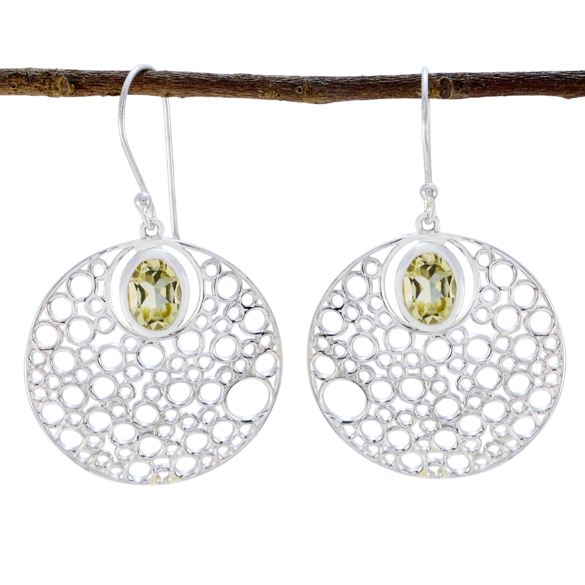 Riyo Good Gemstones round Faceted Yellow Lemon Quartz Silver Earrings gift for engagement