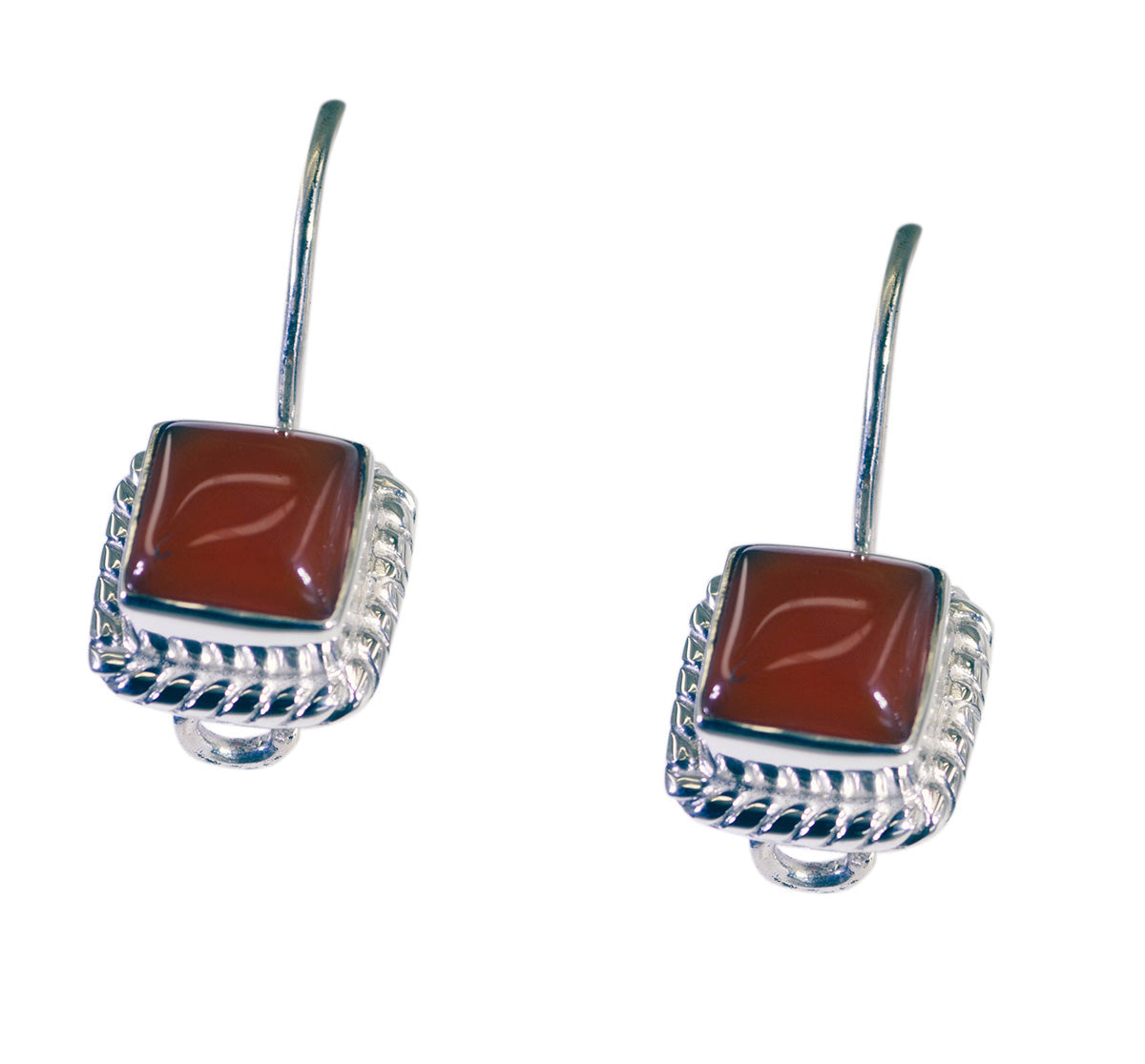 Riyo Good Gemstones square Cabochon Red Onyx Silver Earrings gift for independence day