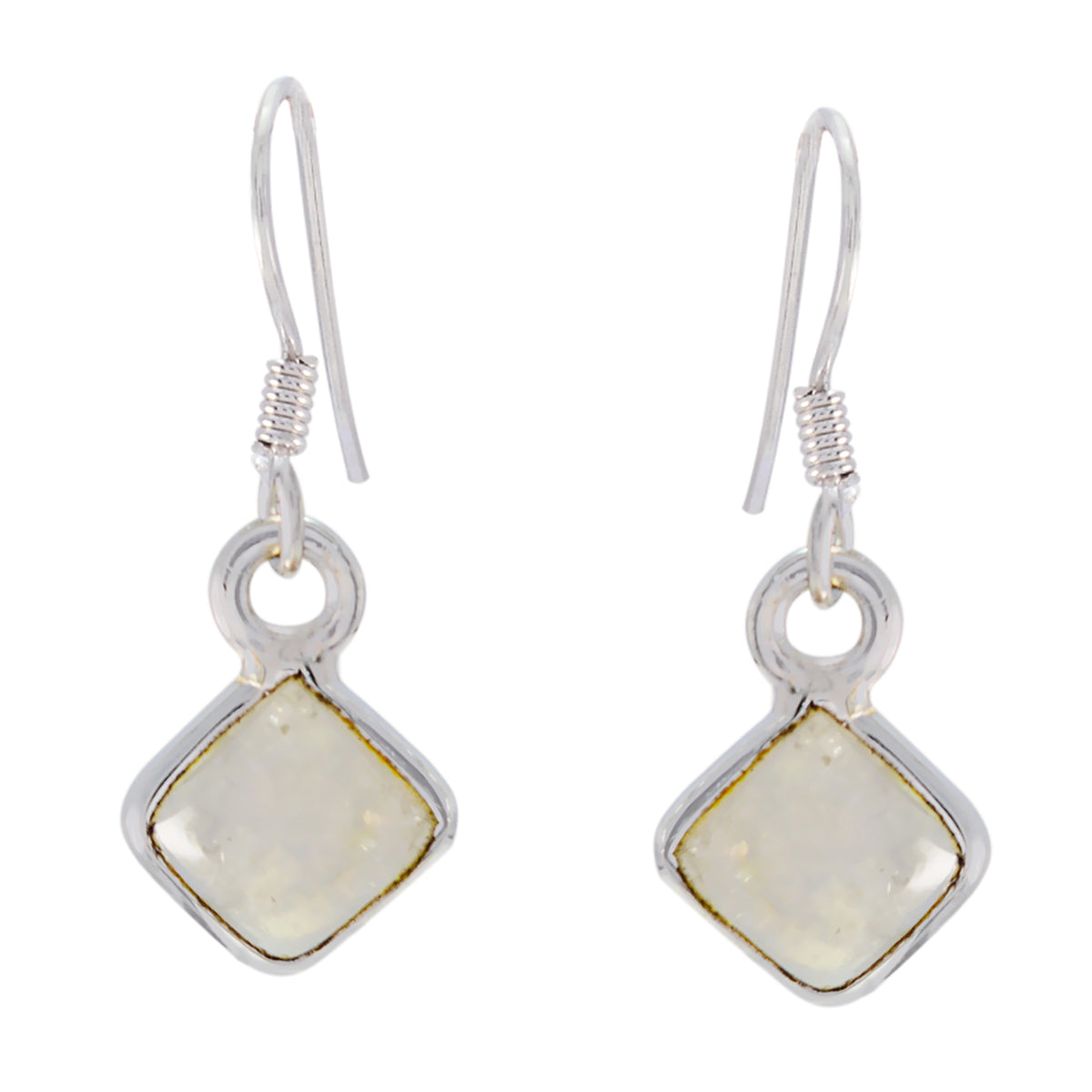 Riyo Good Gemstones square Cabochon White Rainbow Moonstone Silver Earring college student gift